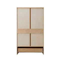 Armoire bois massif 2 portes 1 tiroir Iris - Brut - Poignées Noir