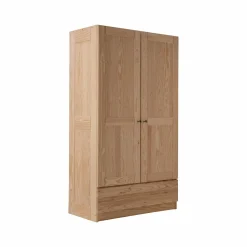 Armoire bois massif 2 portes 1 tiroir Iris - Naturel - Poignées Bois