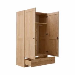 Armoire bois massif 2 portes 1 tiroir Iris - Naturel - Poignées Bois