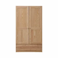 Armoire bois massif 2 portes 1 tiroir Iris - Naturel - Poignées Bois