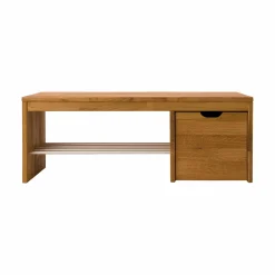 Banc à chaussures bois massif avec 1 cube de rangement Cyriel - Chêne Massif
