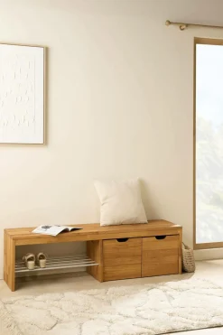 Banc à chaussures bois massif avec 2 cubes de rangement Cyriel - Chêne Massif