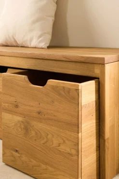 Banc bois massif 4 cubes de rangement Cyriel - Chêne Massif