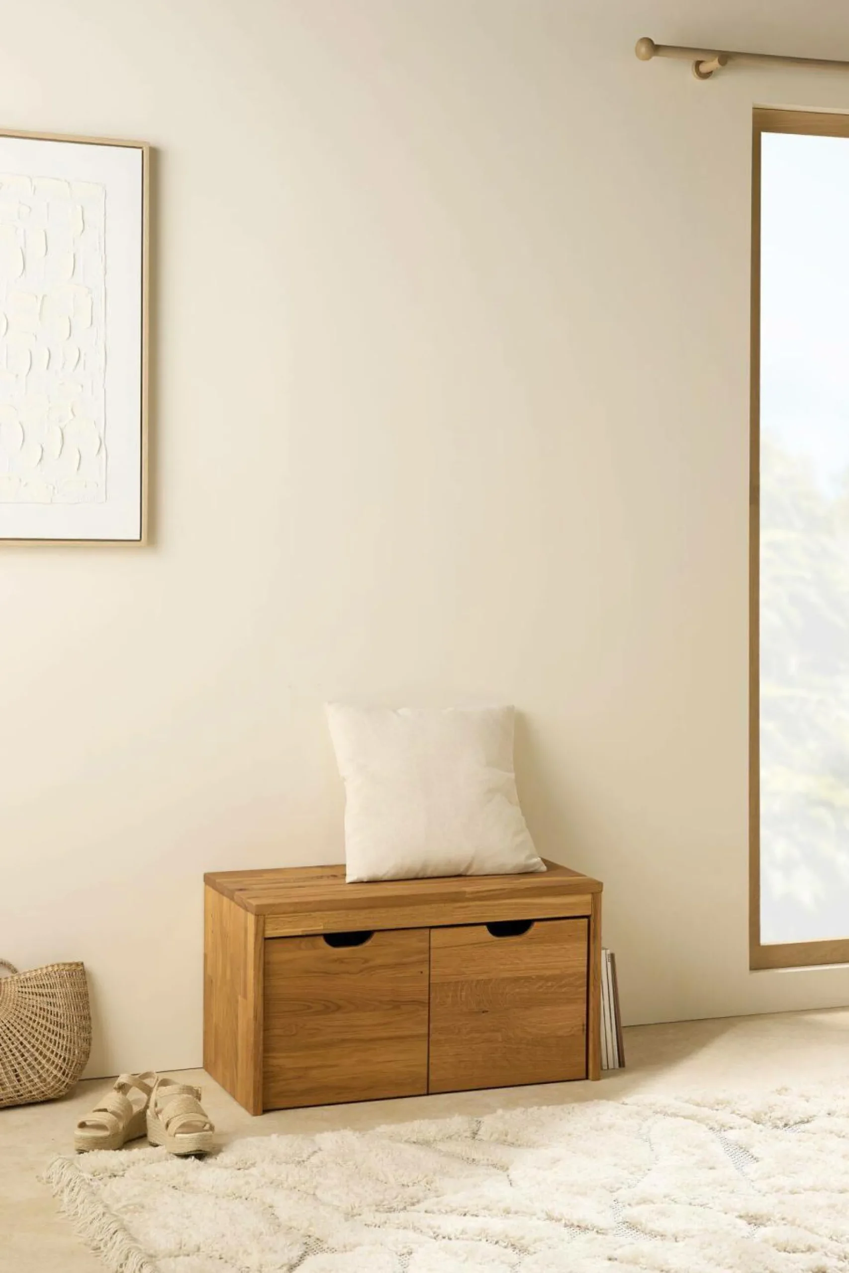 Banc bois massif 2 cubes de rangement Cyriel - Chêne Massif