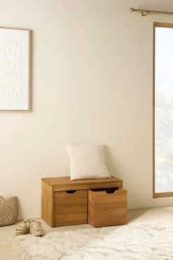 Banc bois massif 2 cubes de rangement Cyriel - Chêne Massif