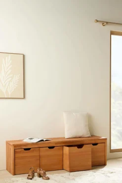 Banc bois massif 4 cubes de rangement Cyriel - Hêtre Massif