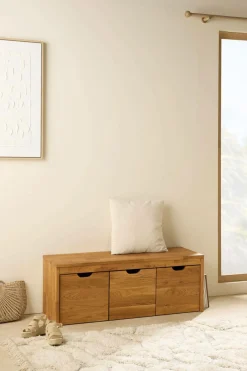 Banc bois massif 3 cubes de rangement Cyriel - Chêne Massif