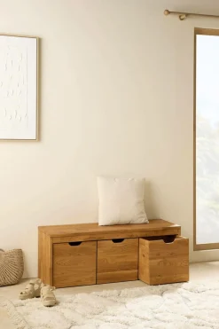 Banc bois massif 3 cubes de rangement Cyriel - Chêne Massif