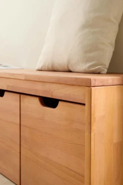 Banc bois massif 2 cubes de rangement Cyriel - Hêtre Massif