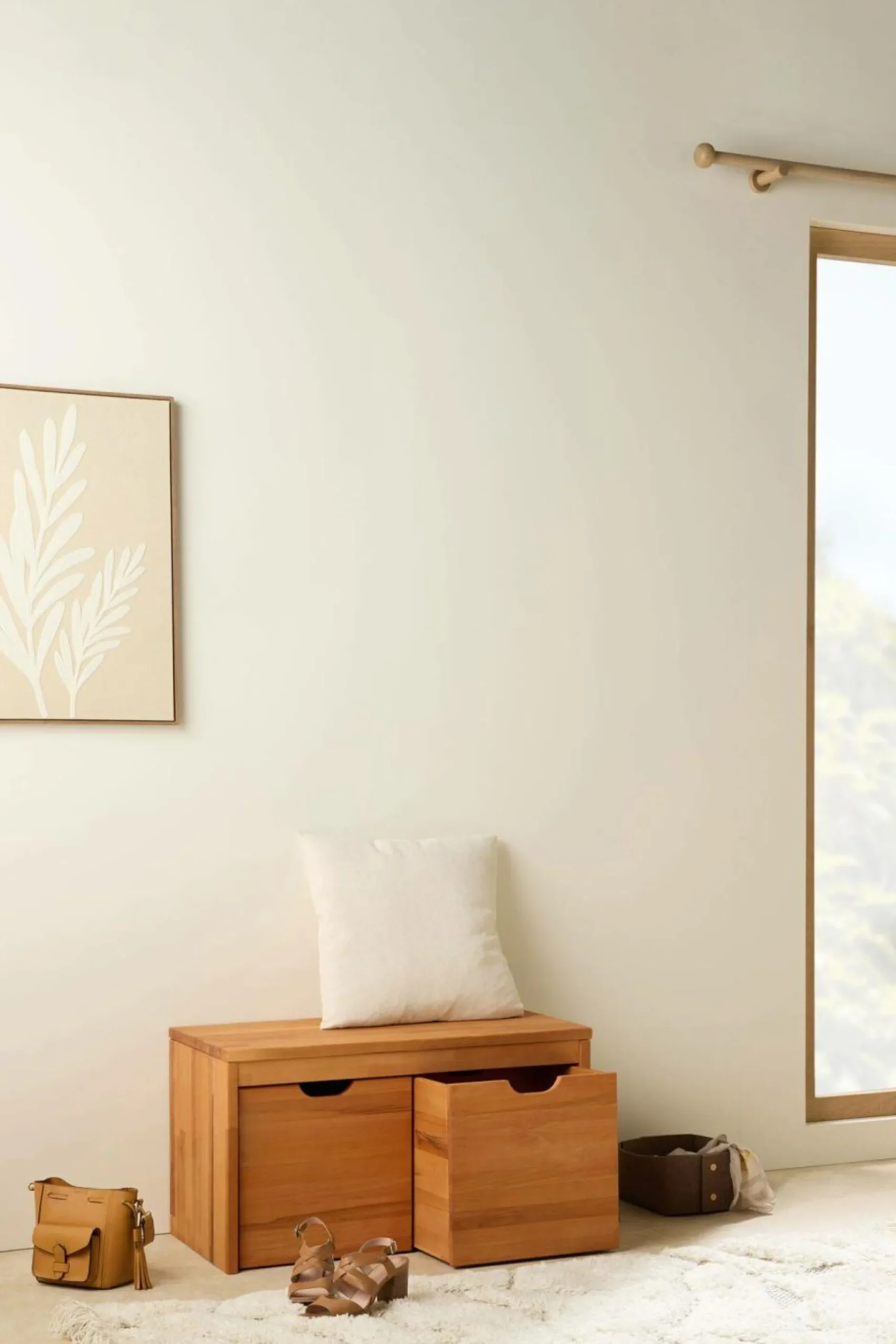 Banc bois massif 2 cubes de rangement Cyriel - Hêtre Massif