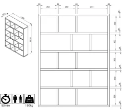 Bibliothèque 5 niveaux L150 cm Texas - Béton