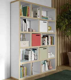 Bibliothèque 5 niveaux L150 cm Texas - Blanc/Naturel