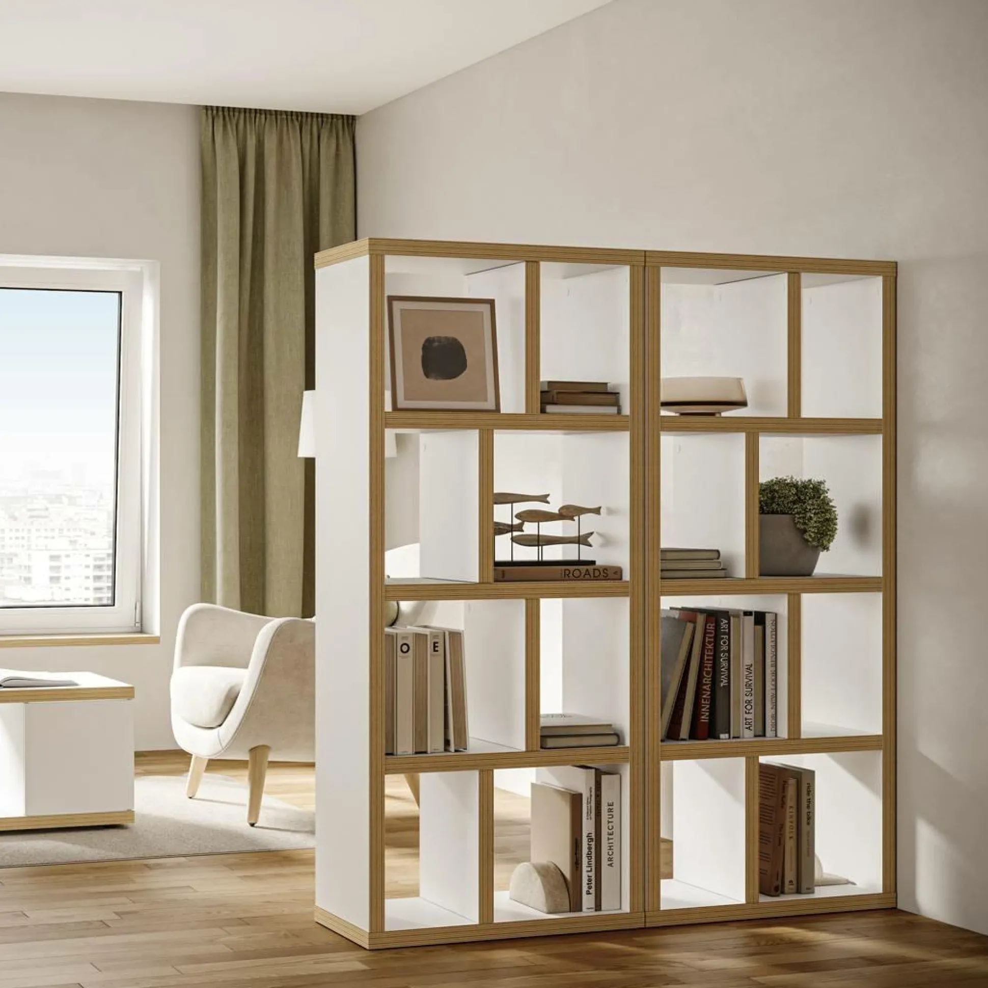 Bibliothèque 4 niveaux L70 cm Texas - Blanc/Naturel