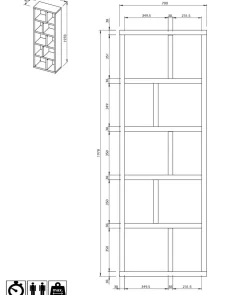 Bibliothèque 5 niveaux L70 cm Texas - Noyer