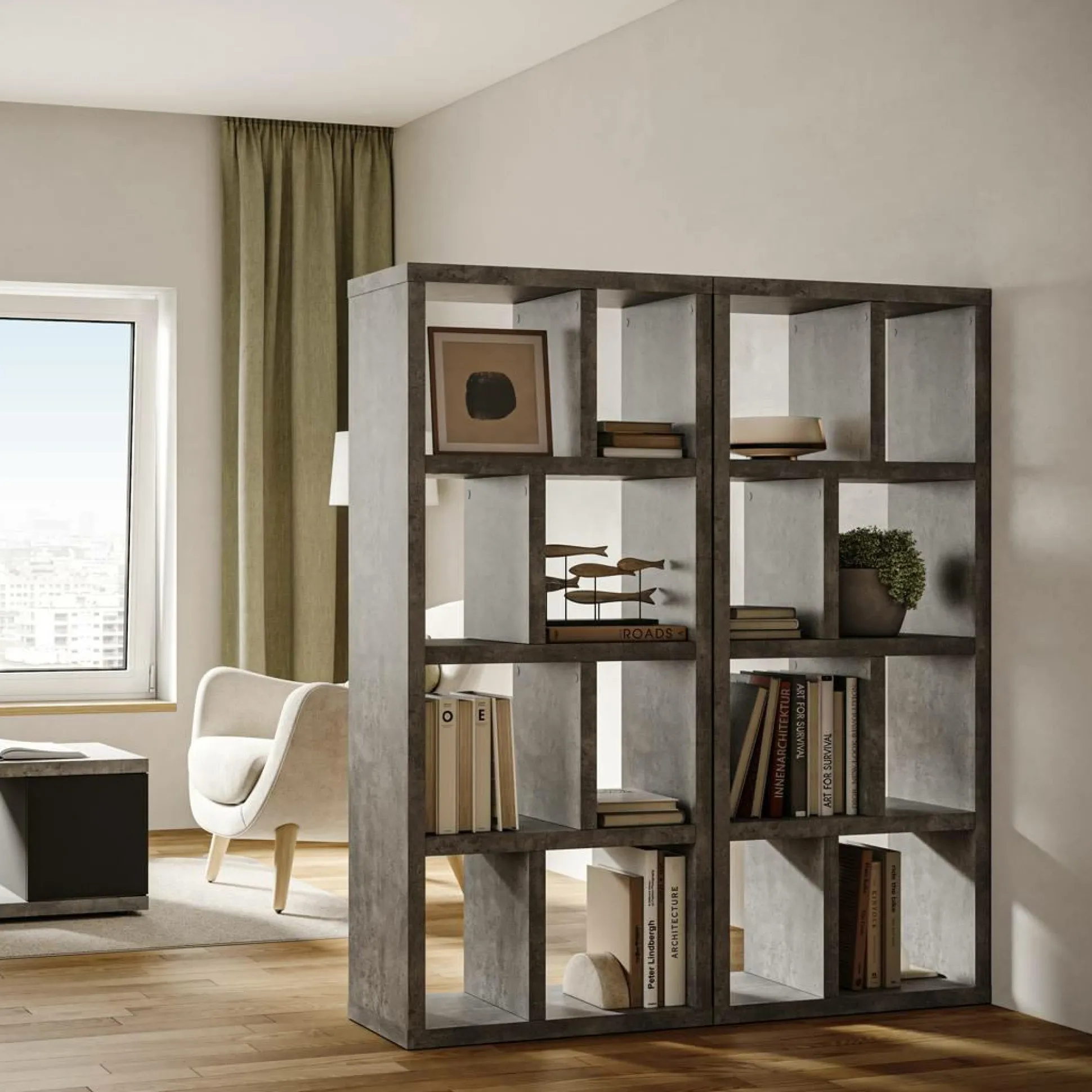 Bibliothèque 4 niveaux L70 cm Texas - Béton