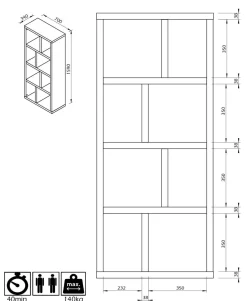 Bibliothèque 4 niveaux L70 cm Texas - Béton
