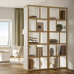 Bibliothèque 5 niveaux L70 cm Texas - Blanc/Naturel