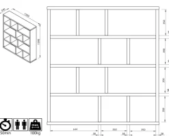 Bibliothèque 4 niveaux L150 cm Texas - Blanc