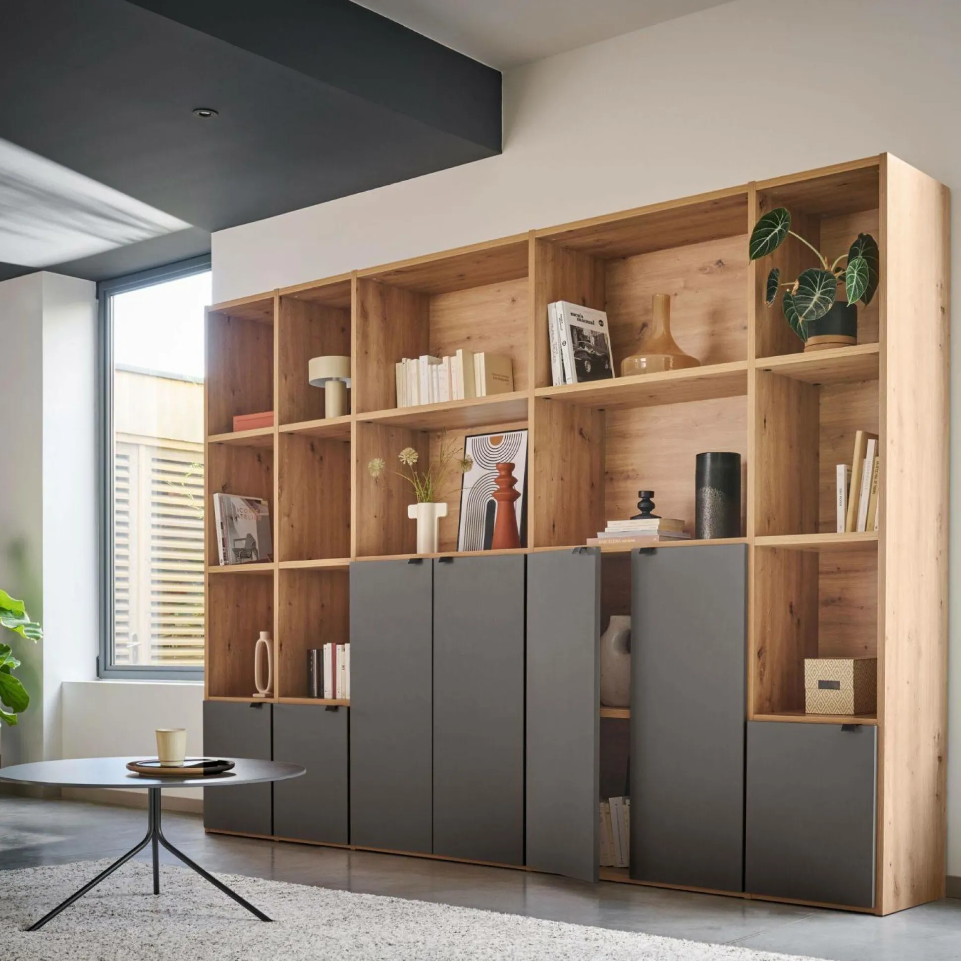 Bibliothèque 7 portes grande version Marlone - Carbone