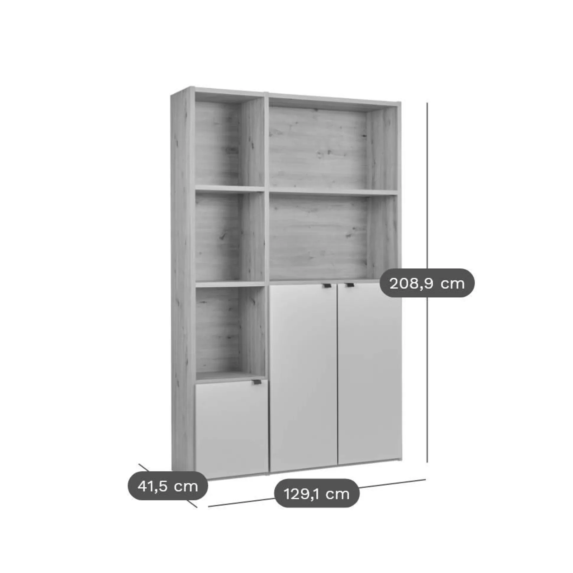 Bibliothèque 3 portes petite version Marlone - Carbone