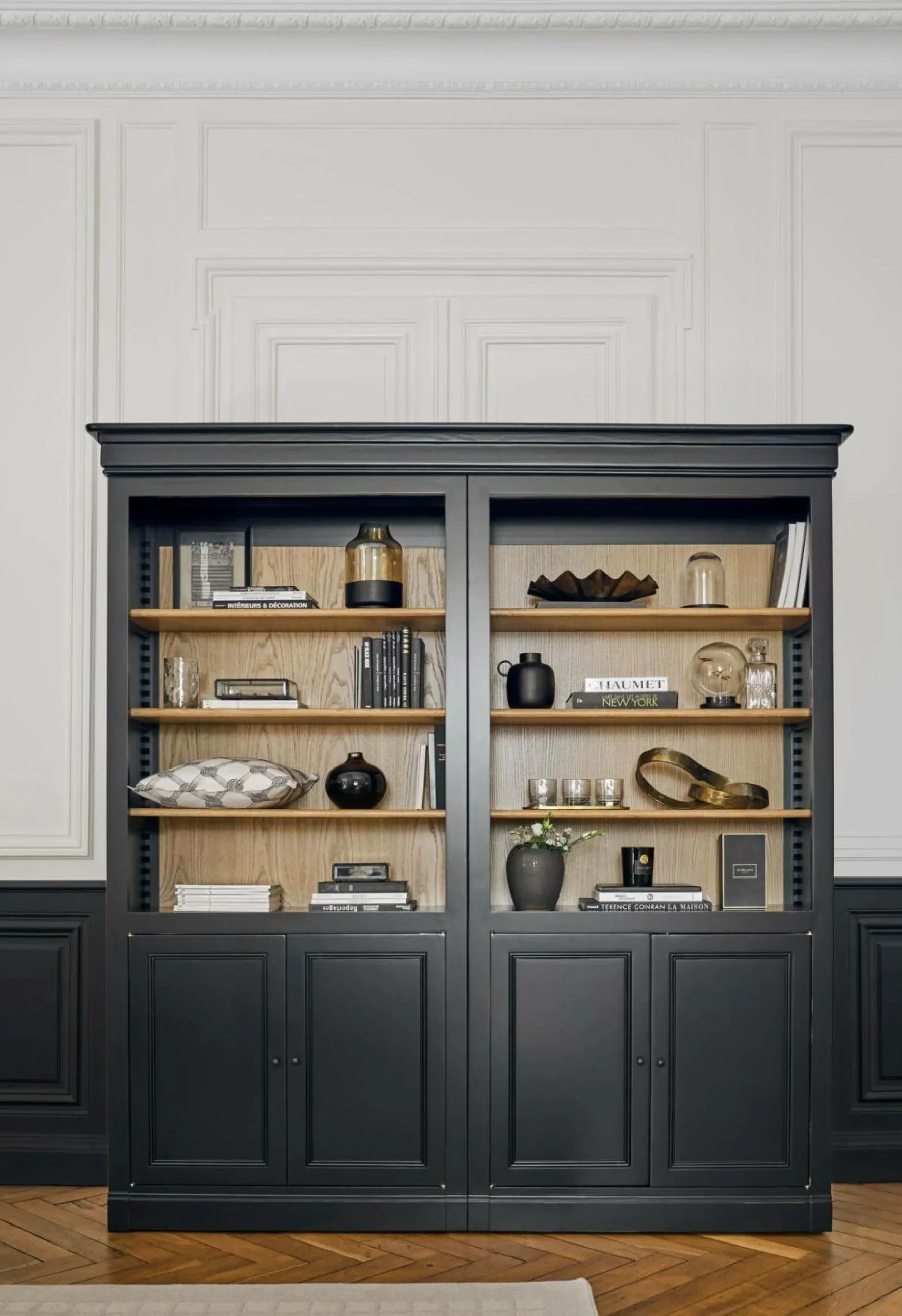 Bibliothèque bois massif 4 portes Embellie - Noir