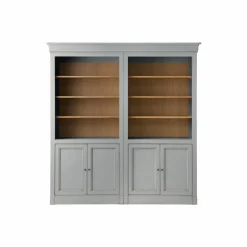 Bibliothèque bois massif 4 portes Embellie - Gris