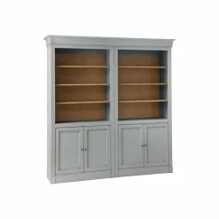 Bibliothèque bois massif 4 portes Embellie - Gris