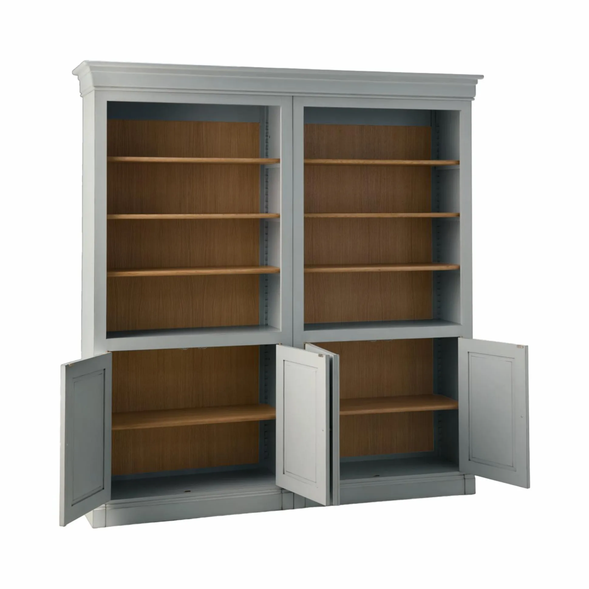 Bibliothèque bois massif 4 portes Embellie - Gris