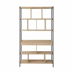 Bibliothèque décor bois pieds métal avec tiroir Mila