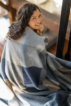 BIEDERLACK Couverture coton Cody - Bleu - 150 x 200 cm