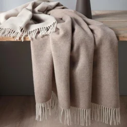 BIEDERLACK Plaid laine et cachemire Clarence - Nature/Sable - 130 x 170 cm