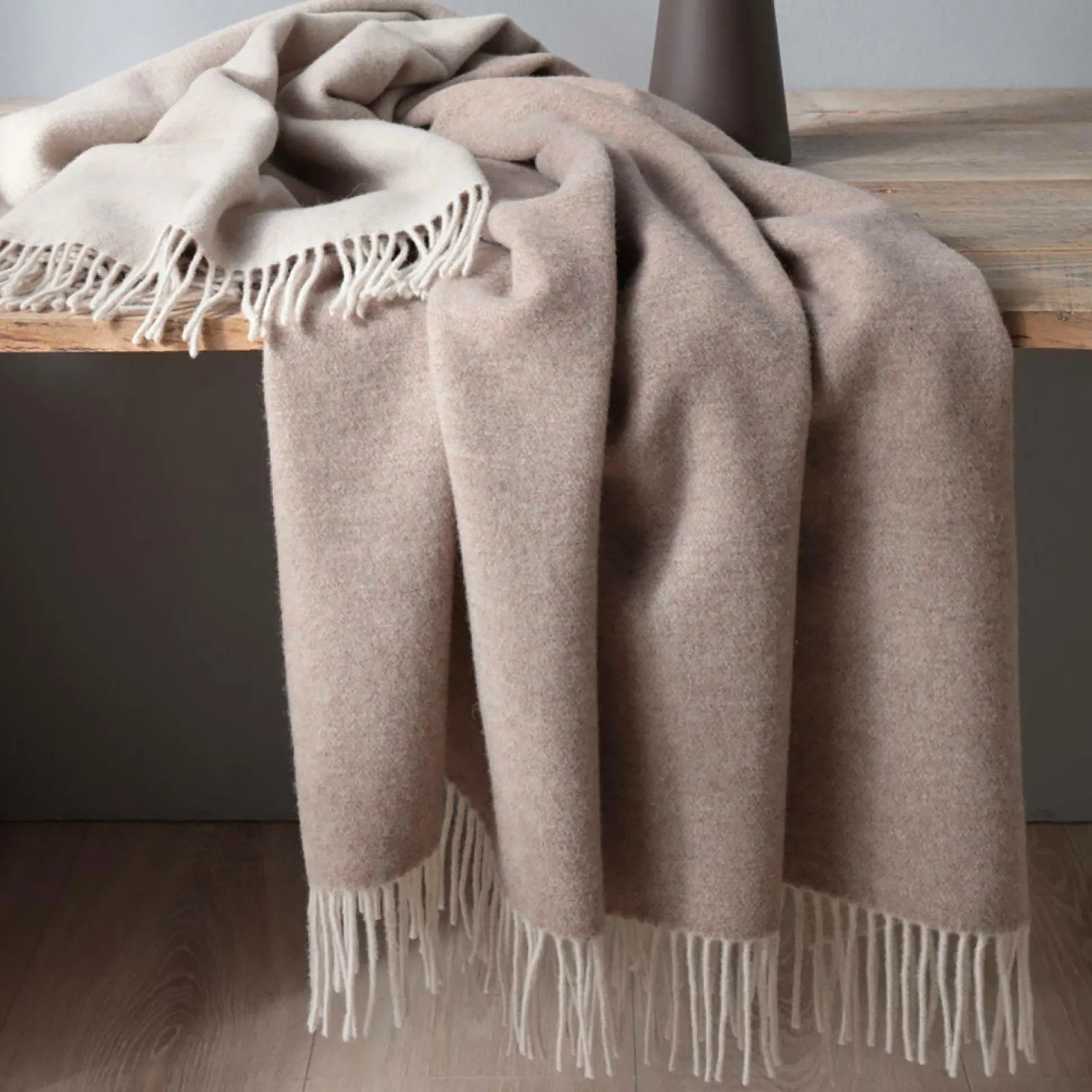 BIEDERLACK Plaid laine et cachemire Clarence - Nature/Sable - 130 x 170 cm