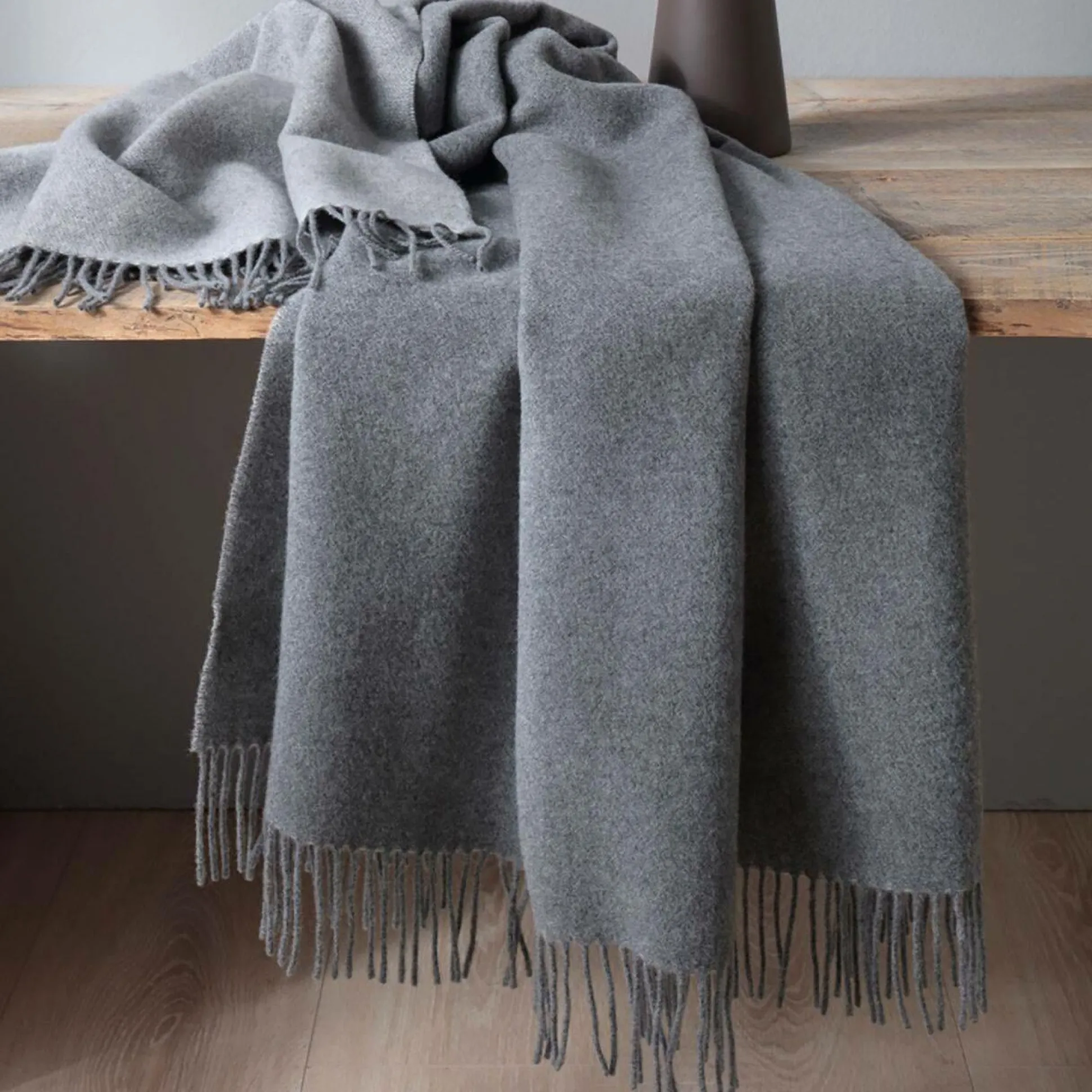 BIEDERLACK Plaid laine et cachemire Clarence - Gris/Argent - 130 x 170 cm