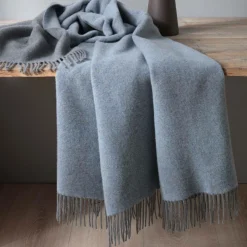 BIEDERLACK Plaid laine et cachemire Clarence - Bleu/Gris - 130 x 170 cm