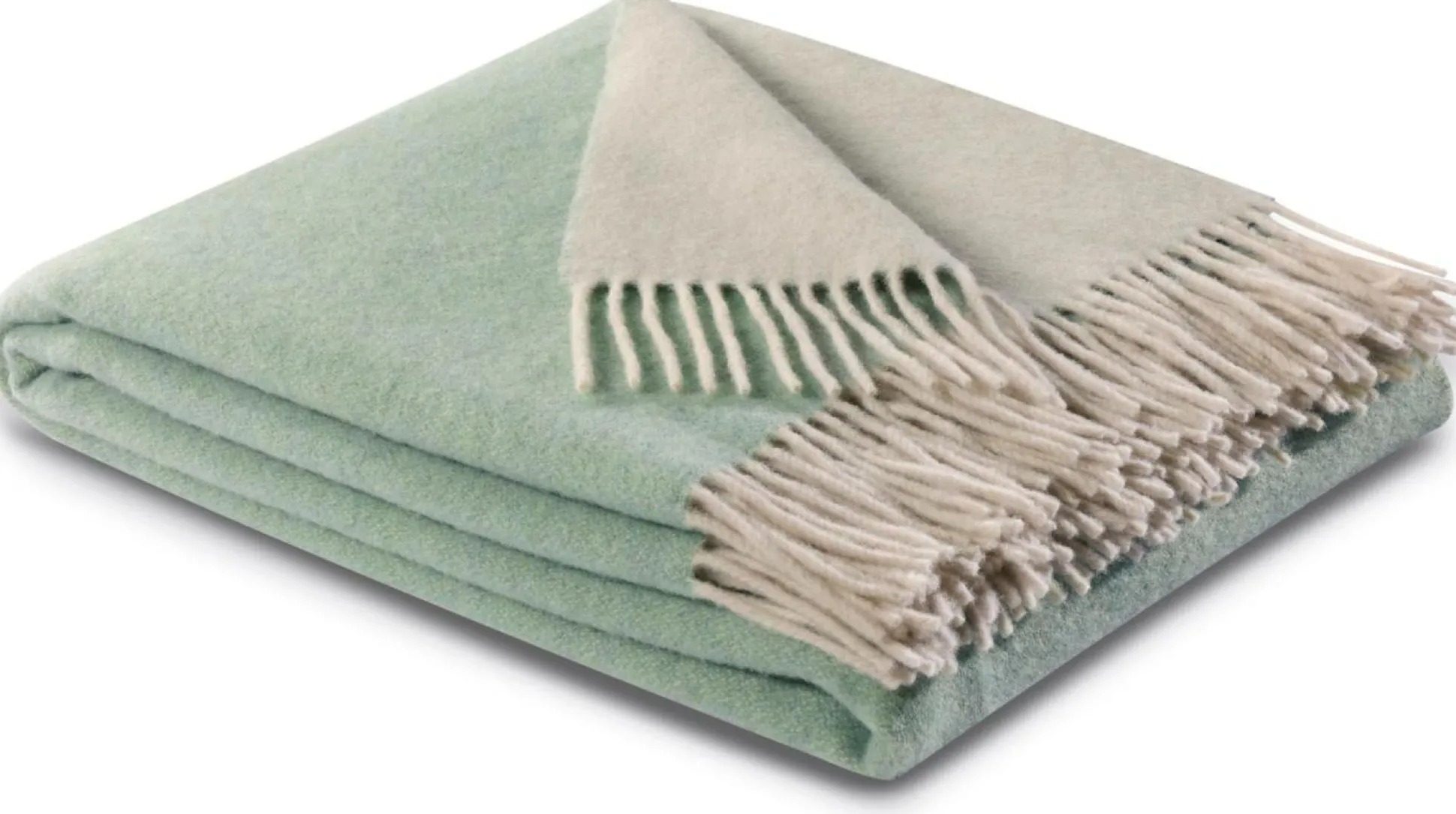 BIEDERLACK Plaid laine et cachemire Clarence - Céladon/Crème - 130 x 170 cm