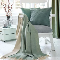 BIEDERLACK Plaid laine et cachemire Clarence - Céladon/Crème - 130 x 170 cm