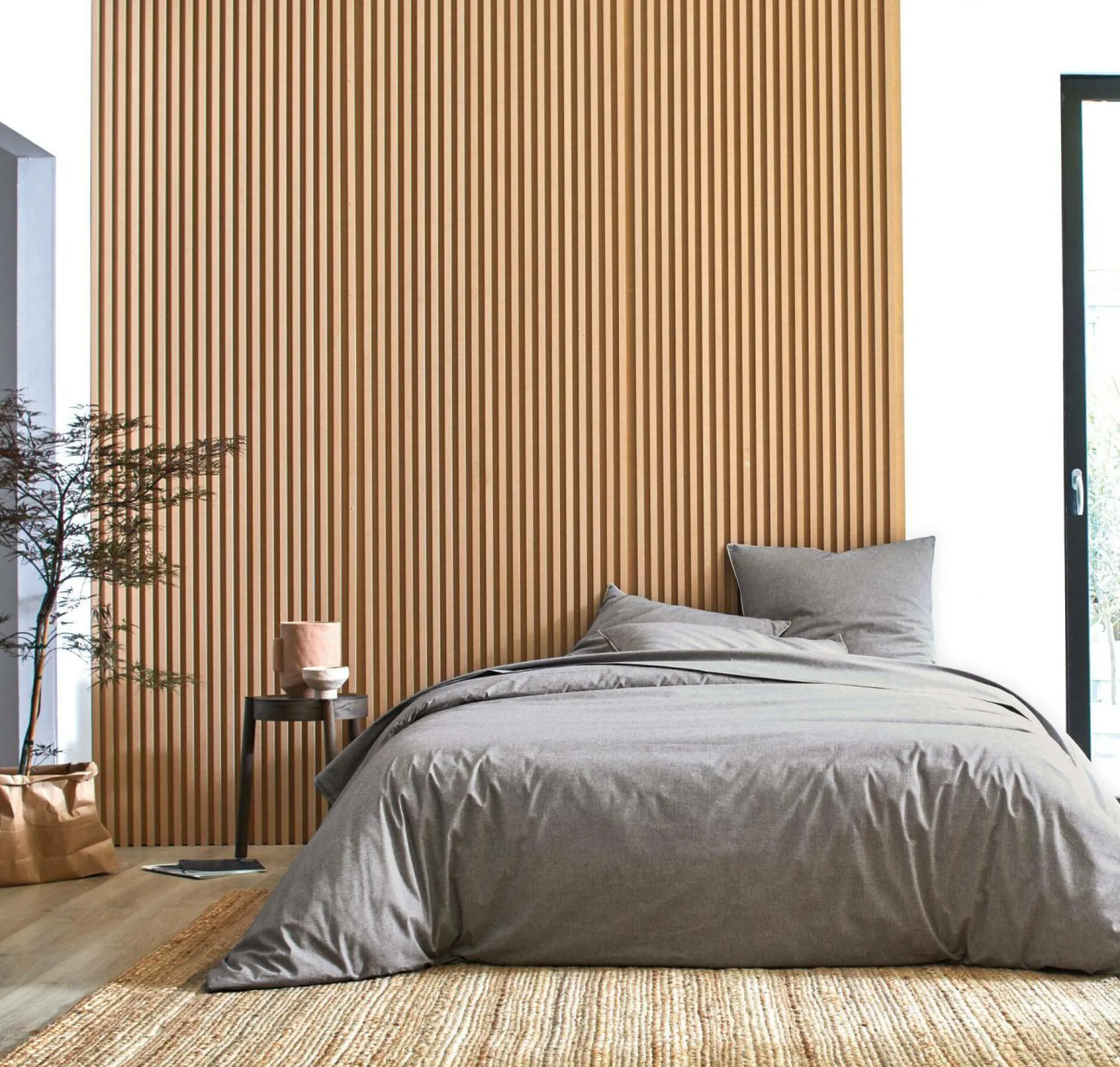 BLANC DES VOSGES Drap coton bio et recylé Ressources - Anthracite - 180 x 290 cm