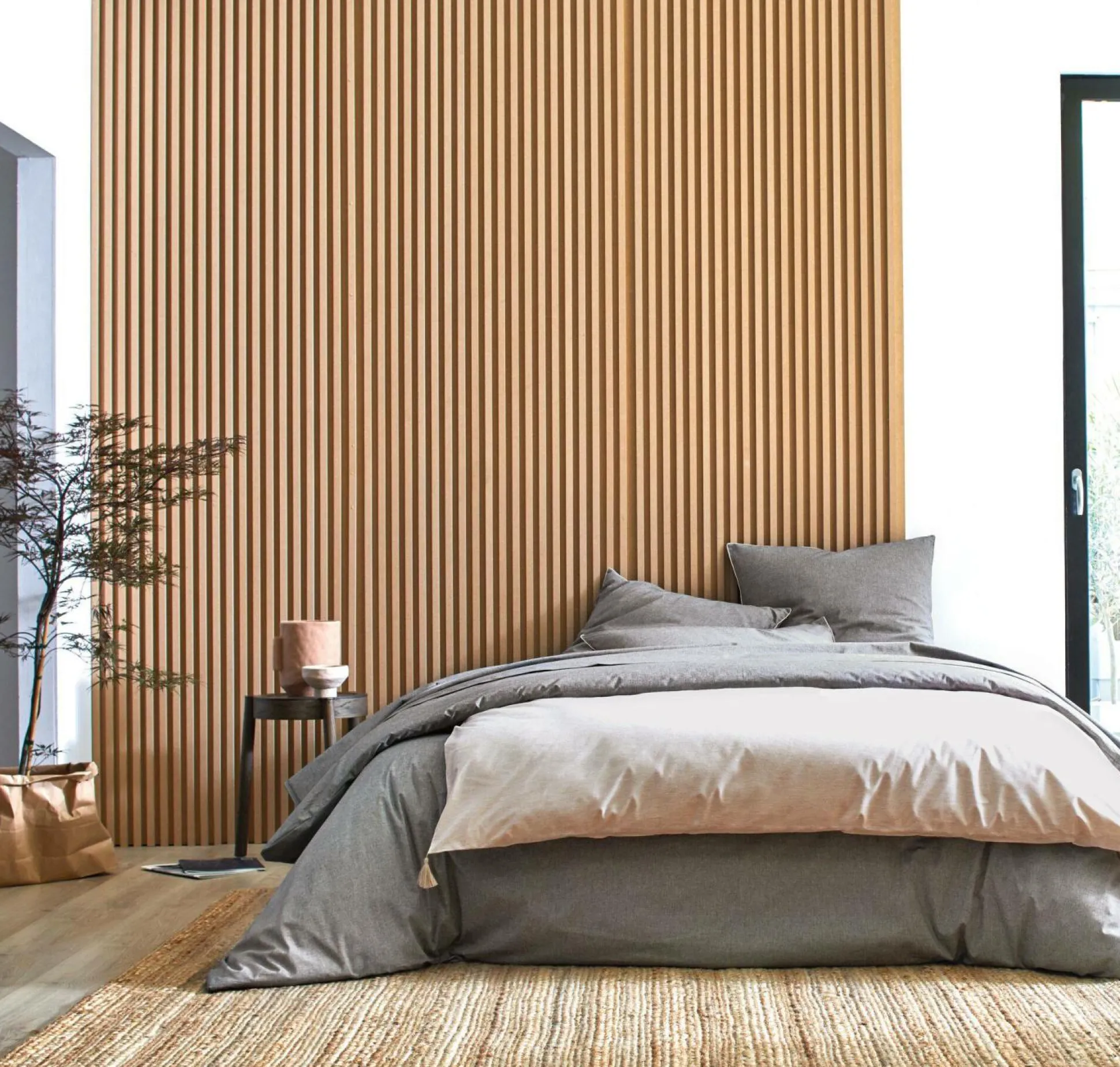 BLANC DES VOSGES Drap coton bio et recylé Ressources - Anthracite - 180 x 290 cm