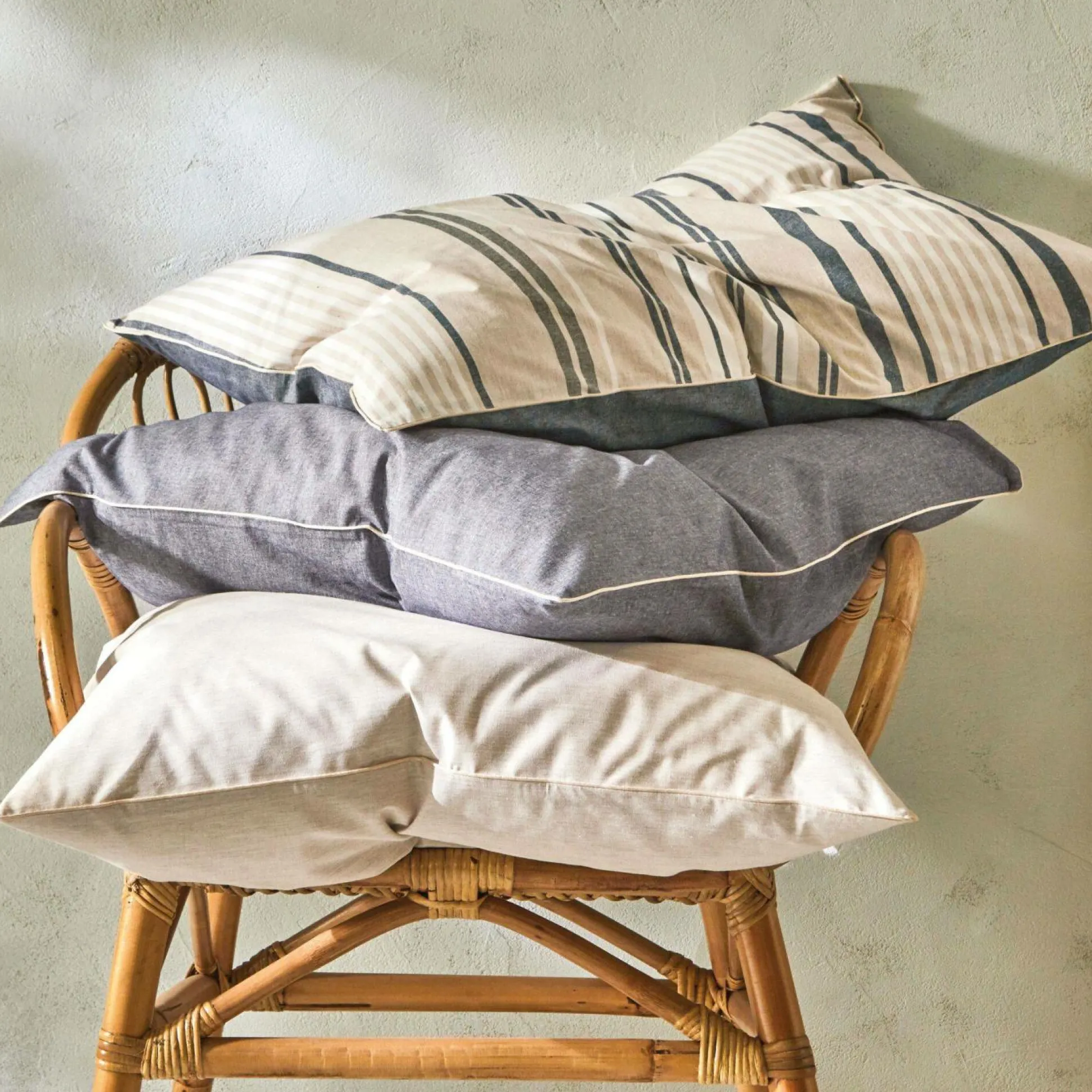 BLANC DES VOSGES Drap coton bio et recyclé Horizon - Indigo - 180 x 290 cm