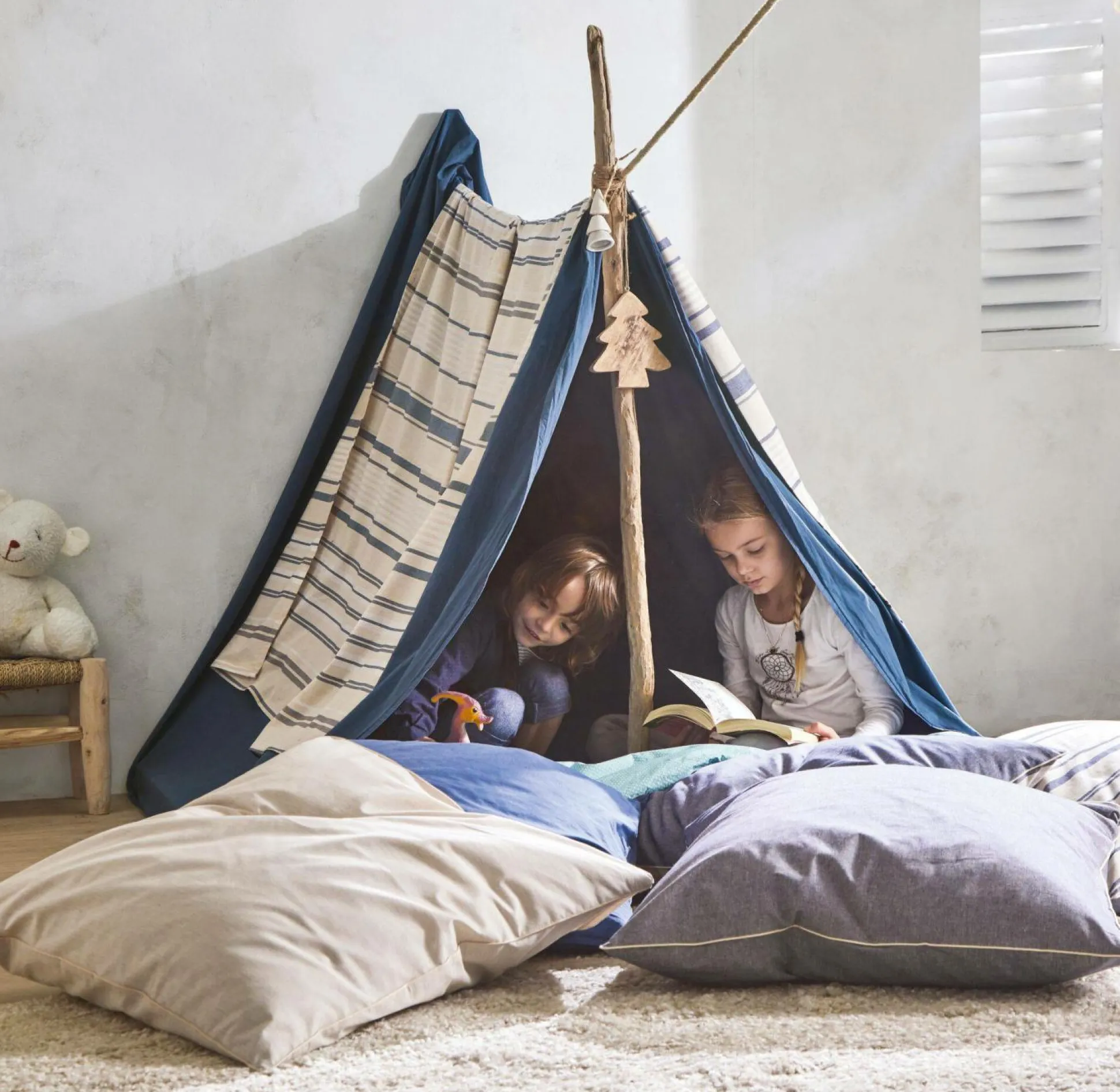 BLANC DES VOSGES Drap coton bio et recyclé Horizon - Indigo - 180 x 290 cm