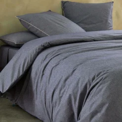 BLANC DES VOSGES Drap coton bio et recylé Ressources - Indigo - 180 x 290 cm