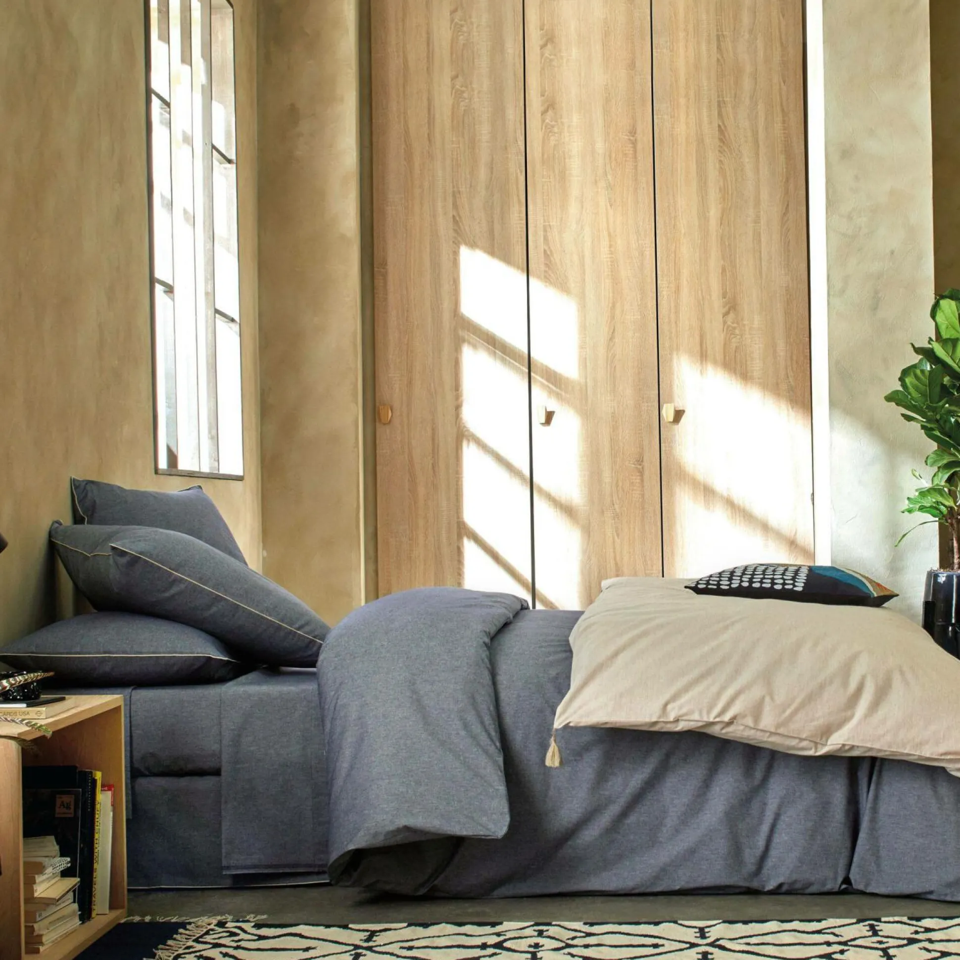 BLANC DES VOSGES Drap coton bio et recylé Ressources - Indigo - 180 x 290 cm