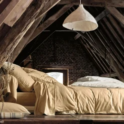 BLANC DES VOSGES Drap coton bio et recylé Ressources - Ocre - 180 x 290 cm