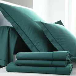 BLANC DES VOSGES Drap housse Percale Easy - Bleu Paon - 140 x 190 cm