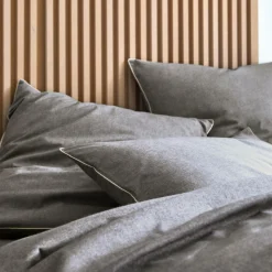 BLANC DES VOSGES Drap housse coton bio et recyclé Ressources - Anthracite - 140 x 190 cm