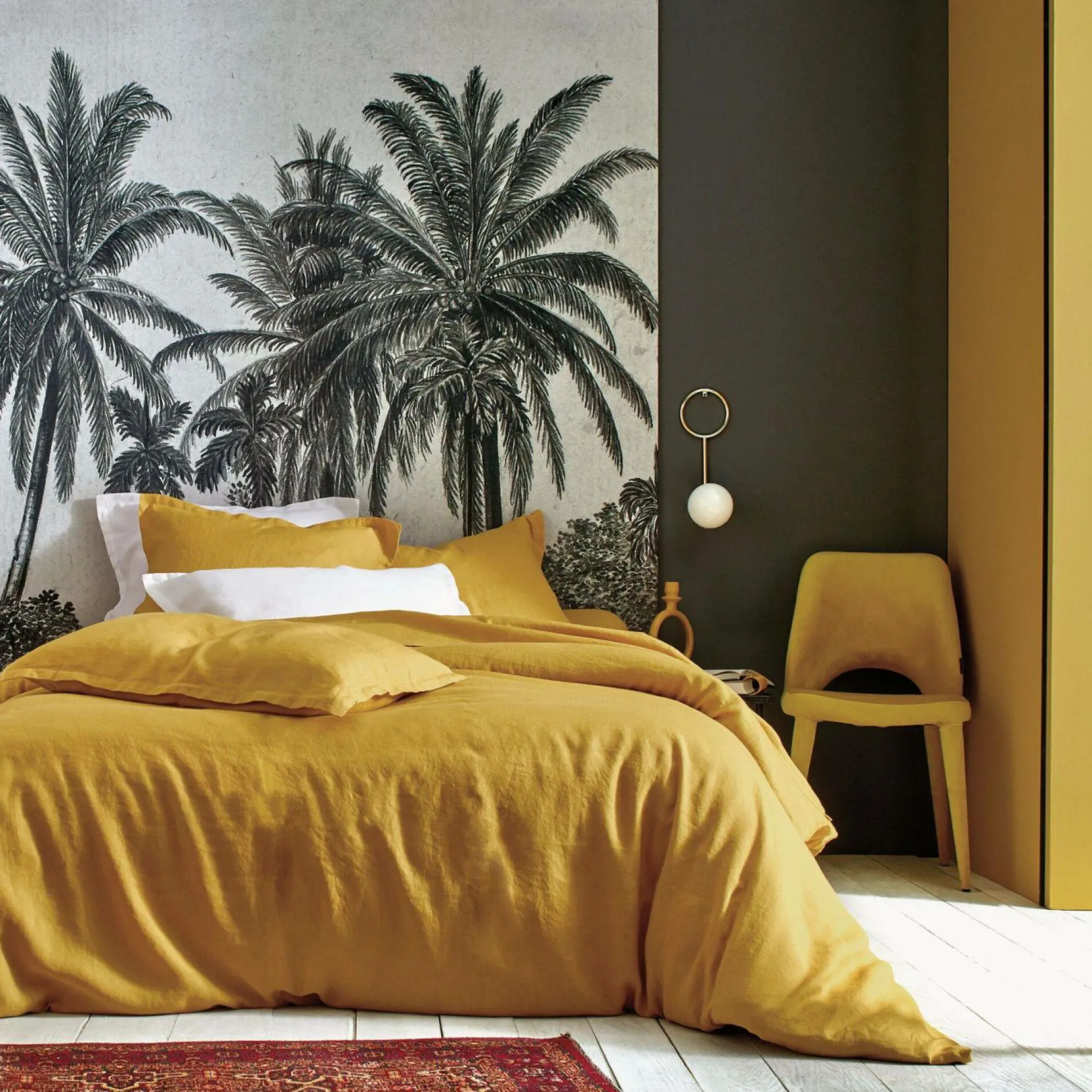 BLANC DES VOSGES Drap housse 100% lin lavé, Louxor - Curry - 80 x 200 cm