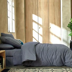 BLANC DES VOSGES Drap housse coton bio et recyclé Ressources - Indigo - 140 x 190 cm