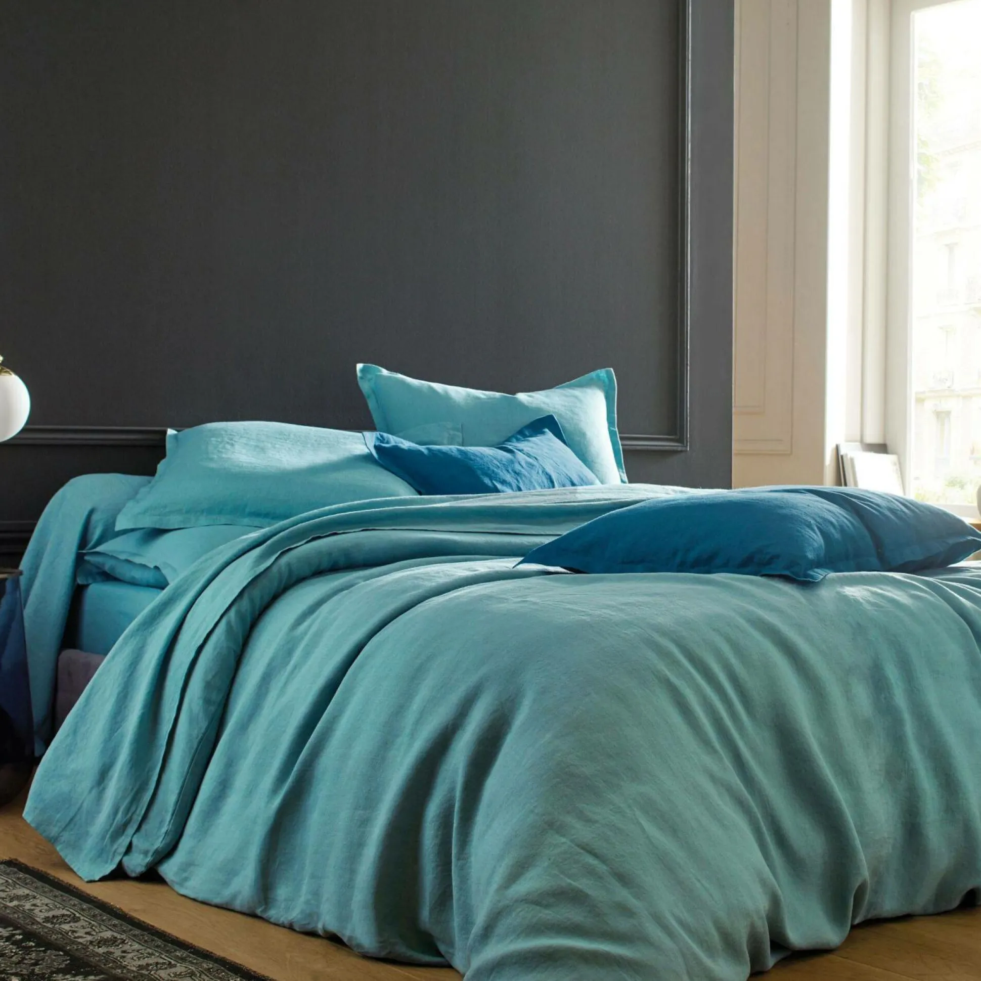 BLANC DES VOSGES Drap housse 100% lin lavé, Louxor - Céladon - 80 x 200 cm