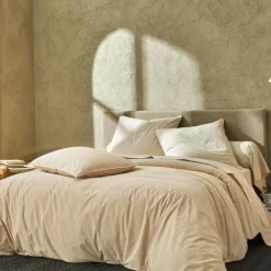BLANC DES VOSGES Drap housse percale lavée Bohème - Crème - 140 x 190 cm