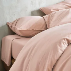 BLANC DES VOSGES Drap housse percale lavée Bohème - Nacre - 140 x 190 cm